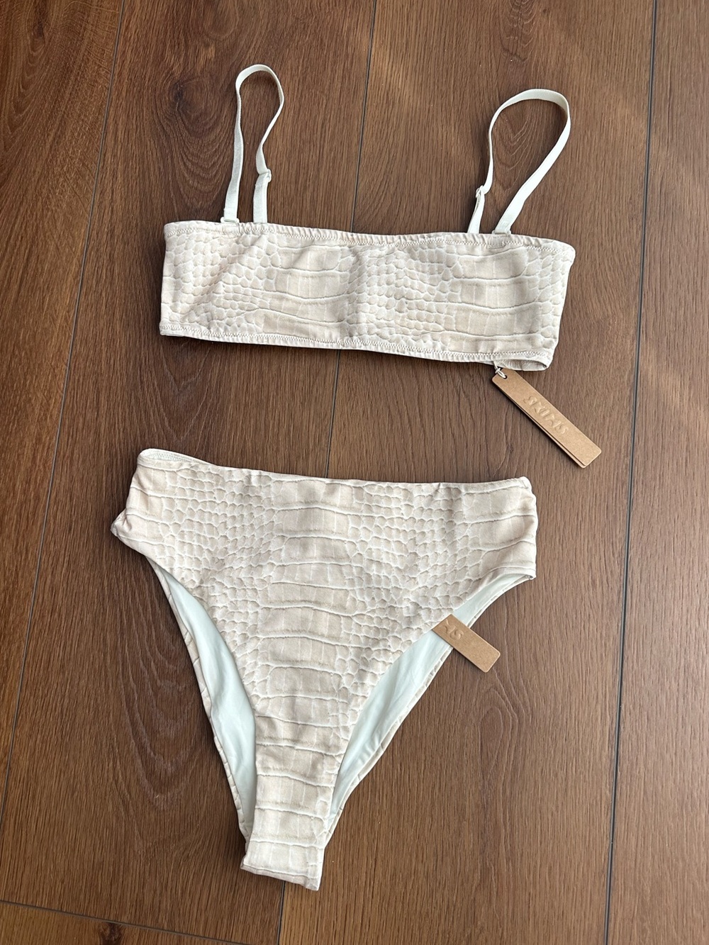 SKIMS Cream Textured Croc-Embossed Bikini Set